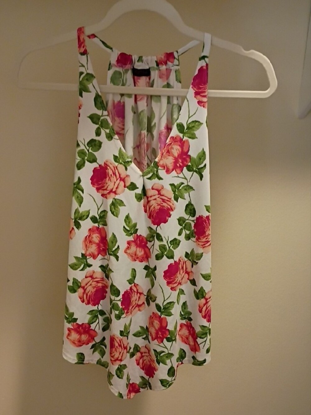 First Love White Tank Top with Pink Rose Print